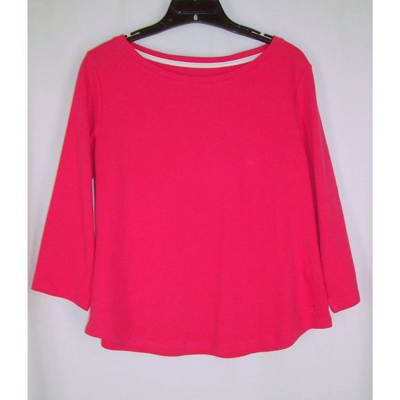 Isaac Mizrahi Live! Essentials Cotton Top M Pink 3/4 Sleeve Curved Hem - Picture 6 of 7